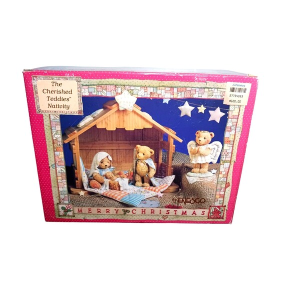 NEW Enesco Cherished Teddies 4 Pc Nativity Set + Wooden Creche Josh Maria & Baby - Picture 6 of 8